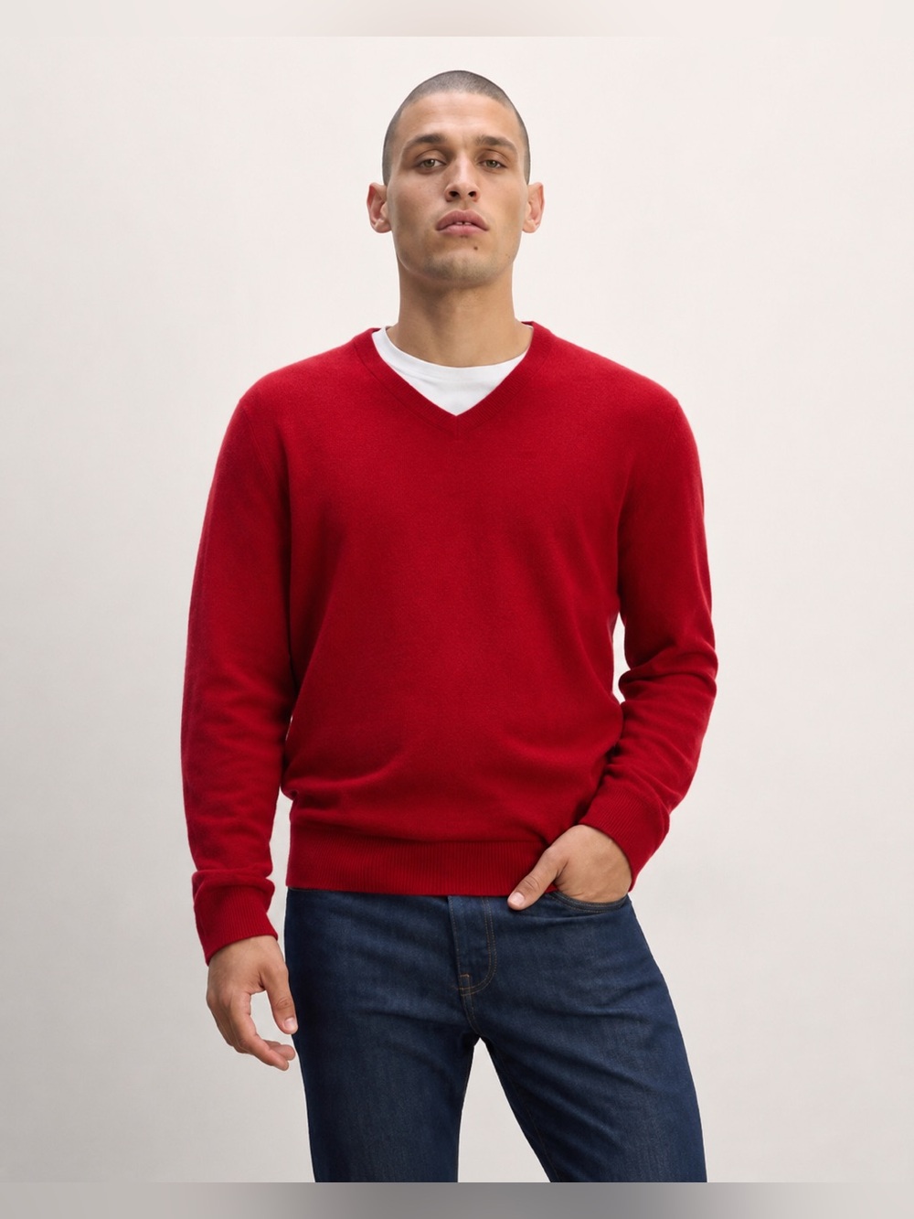 Raffi 100% Cashmere Men's V-neck Sweater Pullover Red Size XL *Q